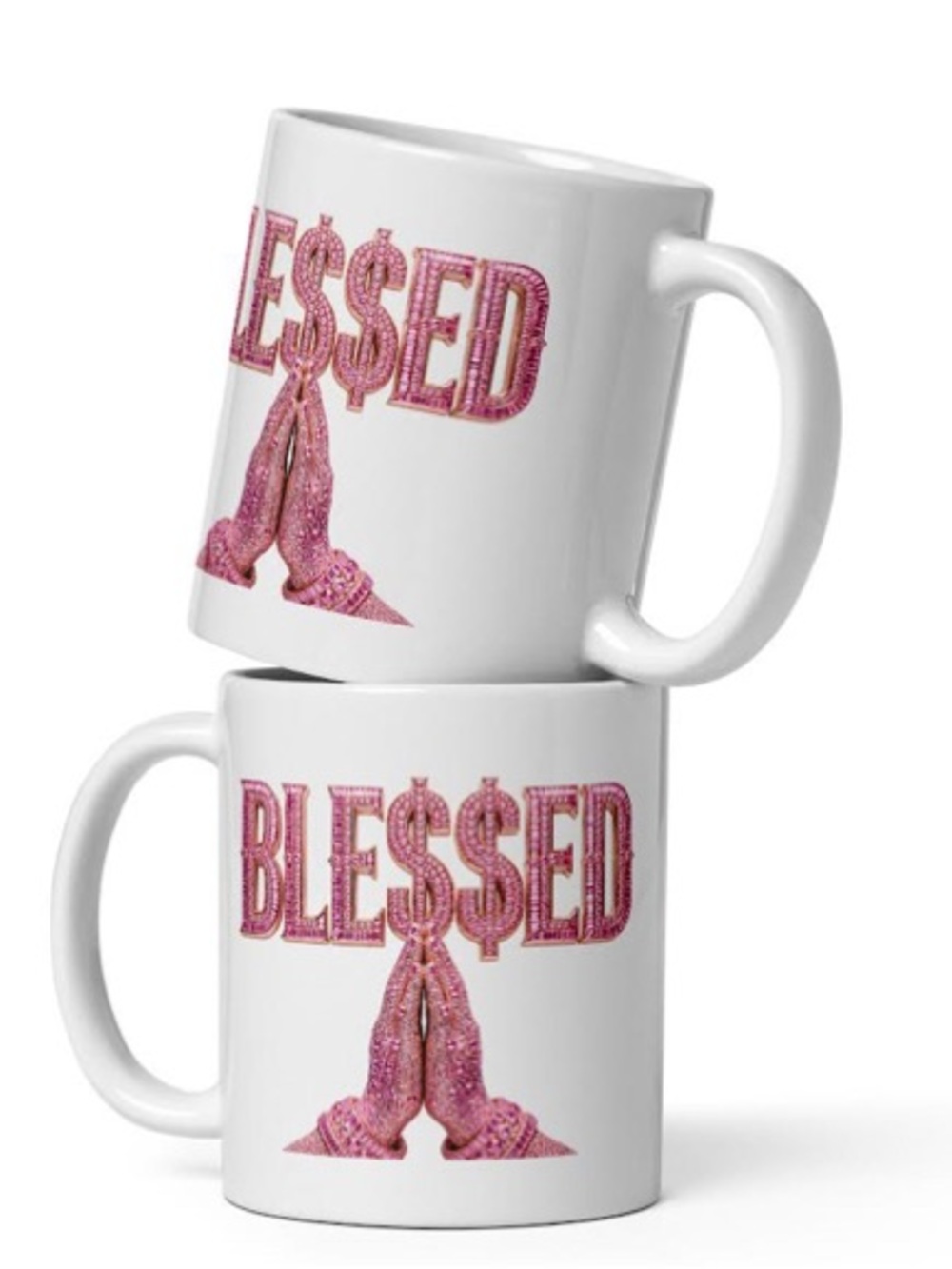 Black Mug with Pink "BLESSED" Design and Praying Hands - Picture 6 of 10